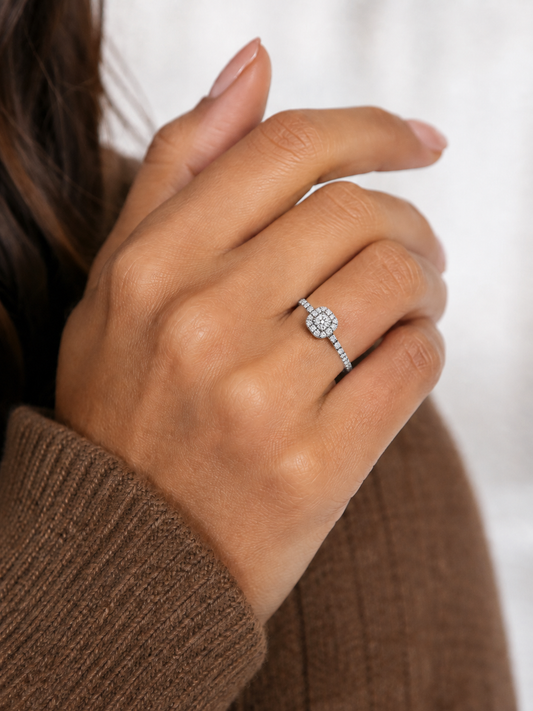 Square Diamond Halo Bridal Ring