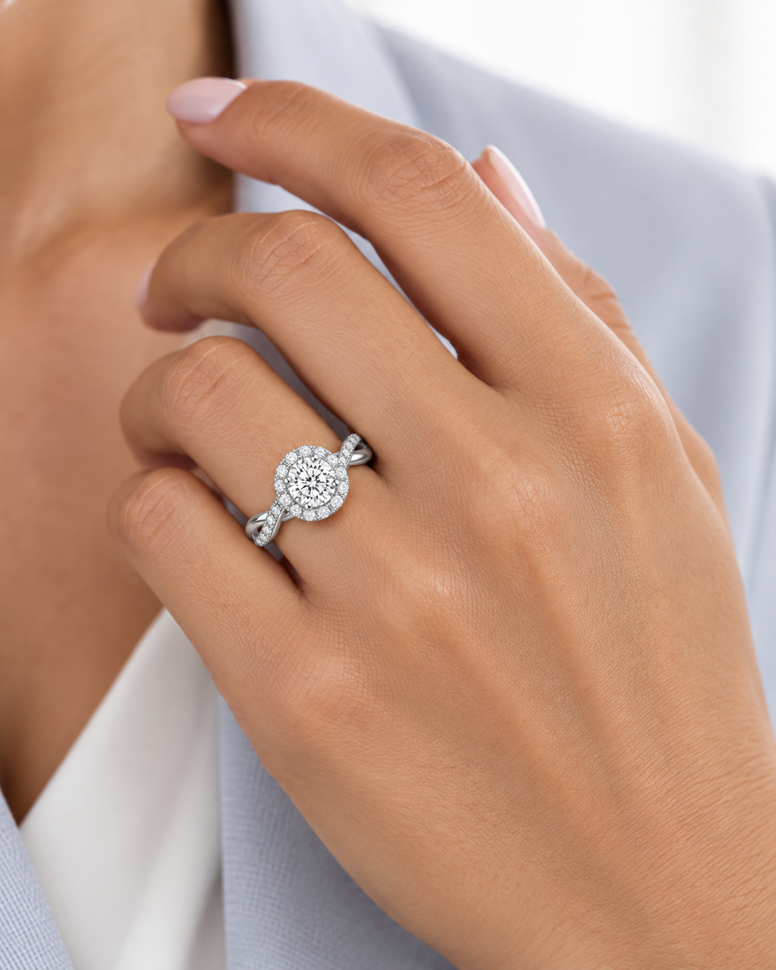 Diamond Bridal Twist Halo Engagement Ring