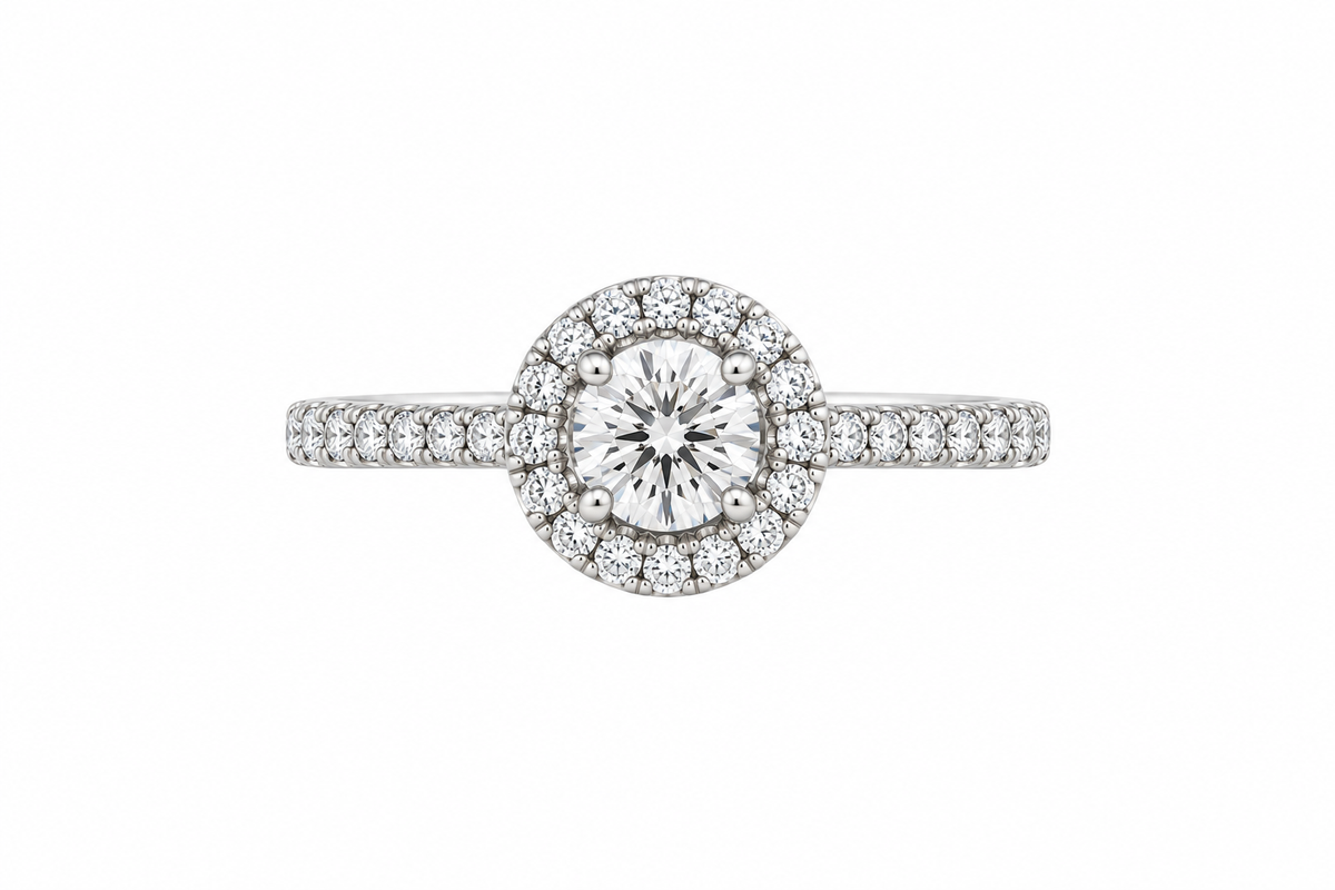 Round or Pear Diamond Halo Bridal Ring Set