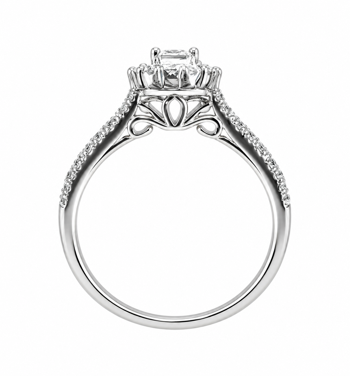 Round or Pear Diamond Halo Bridal Ring Set