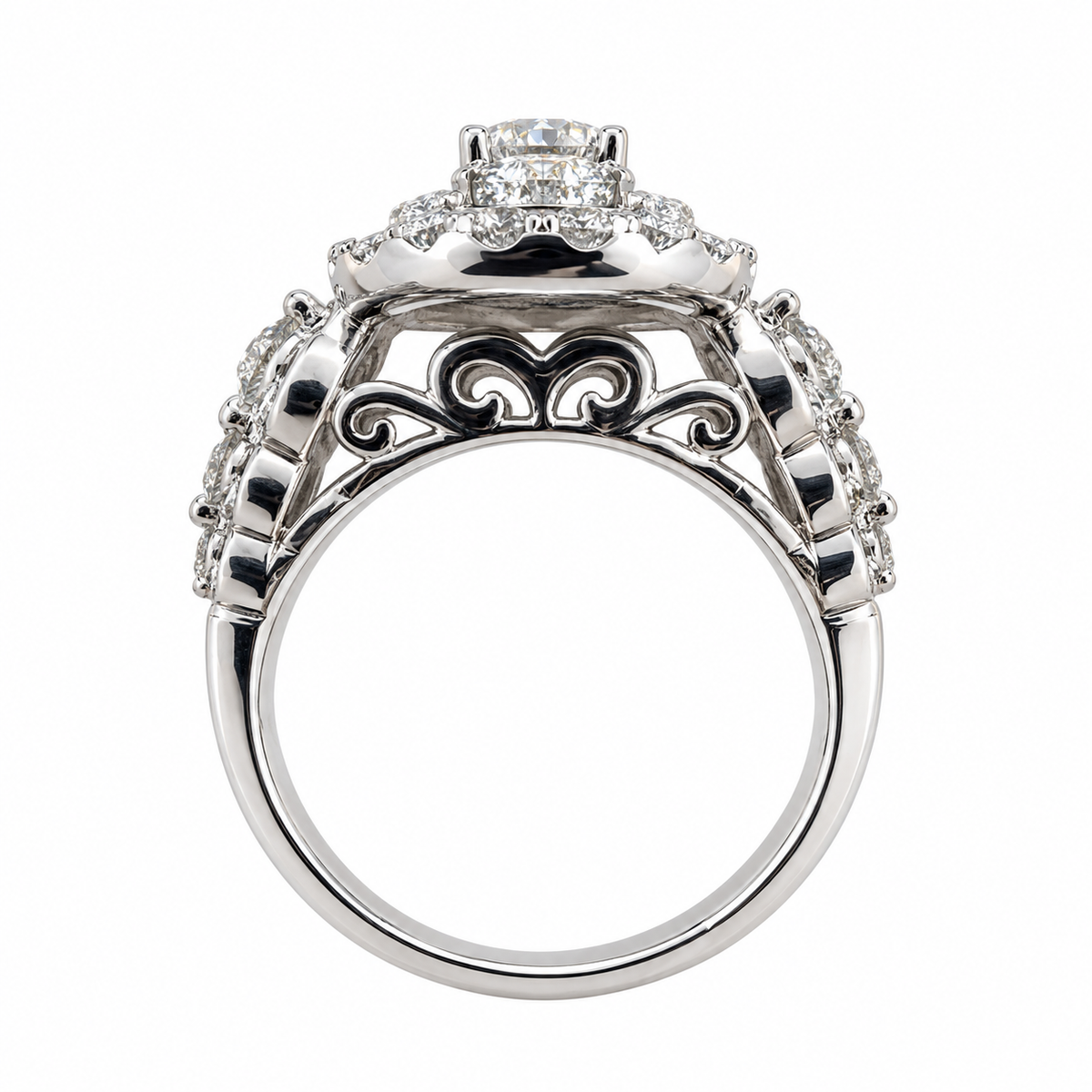 Round Double Halo & Alternating Band Bridal Set