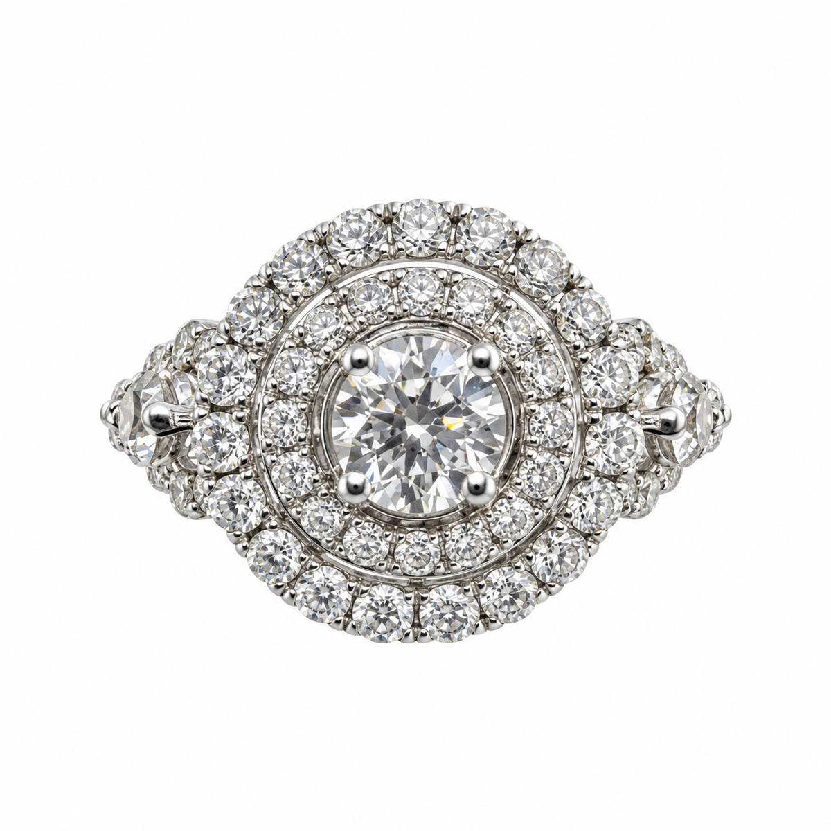 Round Double Halo & Alternating Band Bridal Set
