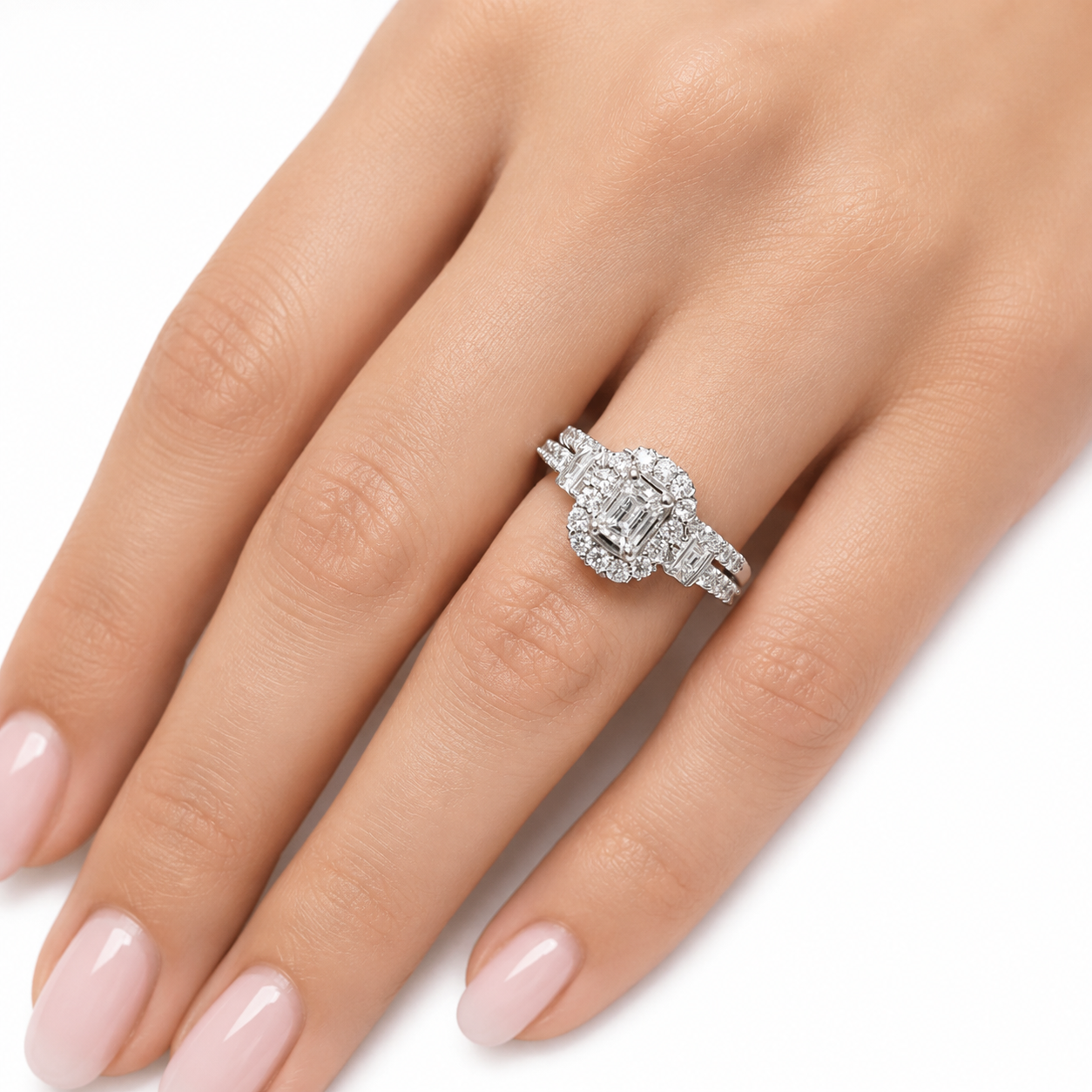 Emerald Halo Bridal Set