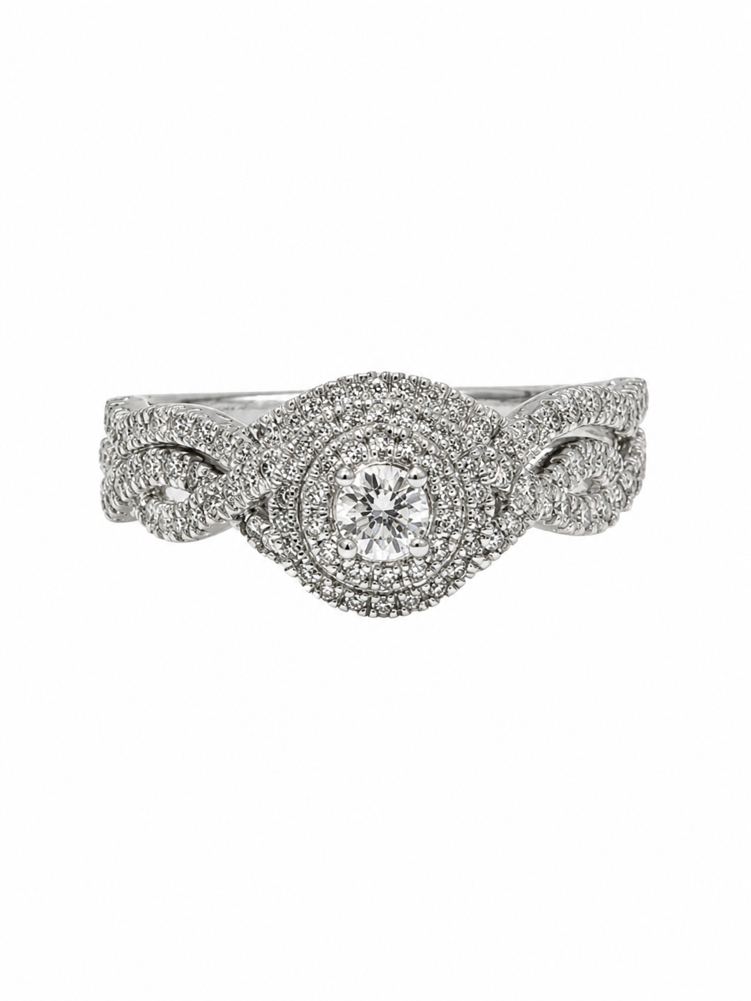 Twist Shank Round Halo Tiarra Bridal Ring Set