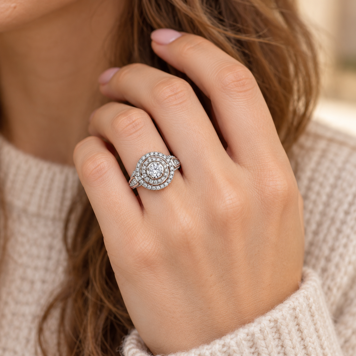 Tiara Set Double Halo Bridal Rings