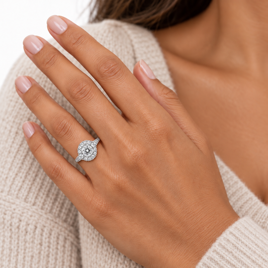 Nature-Inspired Halo Bridal Ring Set