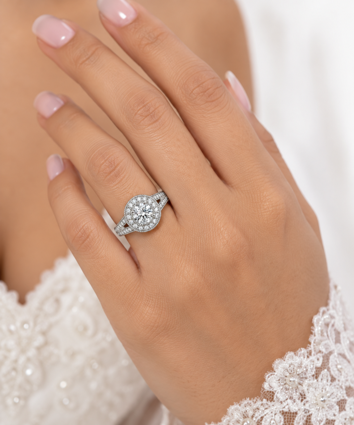 Diamond Split Shank Pave Bridal Ring Set