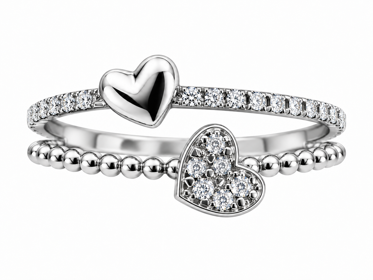 Double Row Diamond Heart Ring