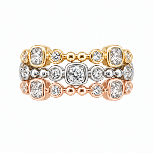 Tri-Color 3 Row Bezel Diamond Ring