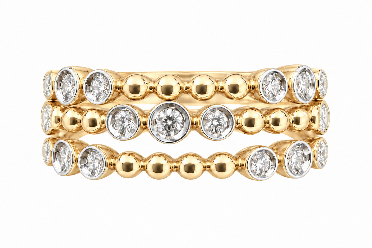 3 Row Beaded Fashion Ring