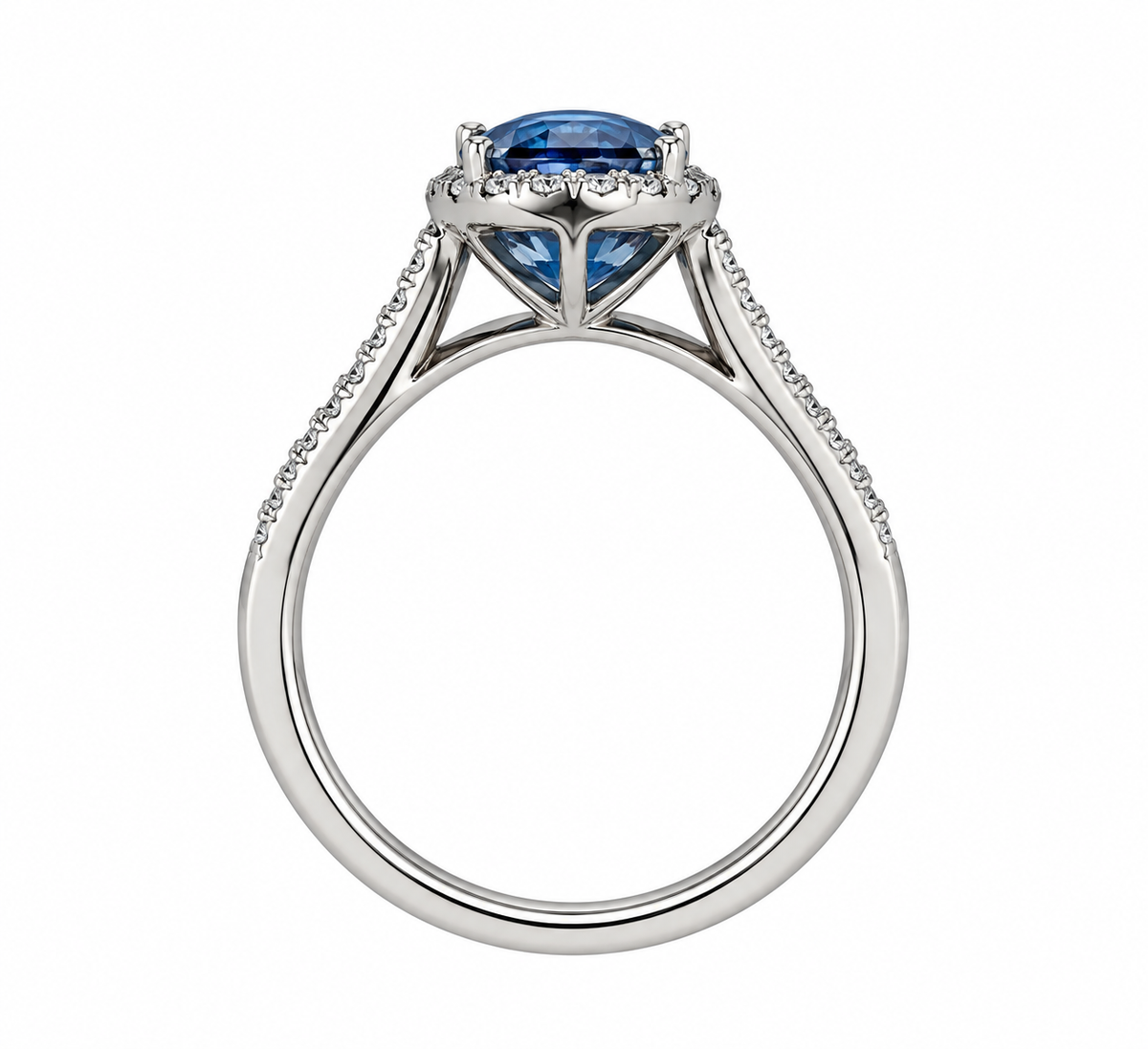 Large Oval Blue Topaz Diamond Halo Ring