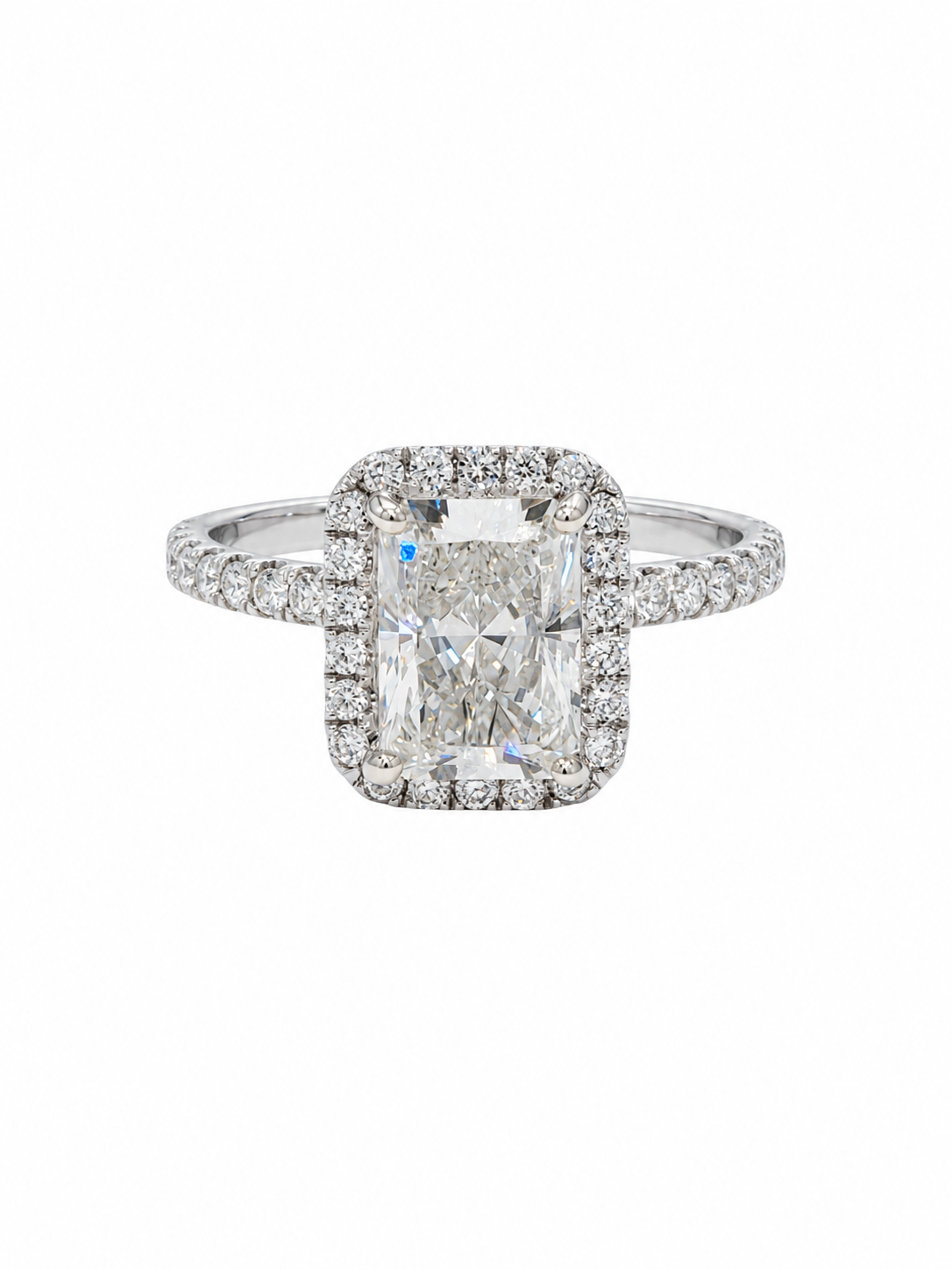 Lab Radiant Halo Three Quarter Engagement Ring