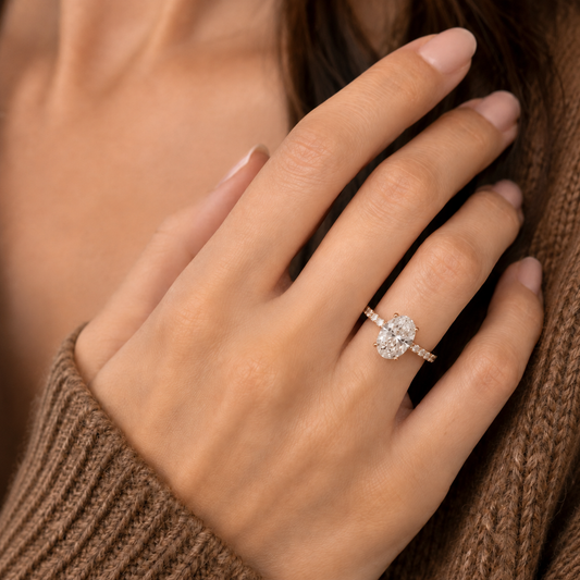 Oval Lab Hidden Halo Engagement Ring