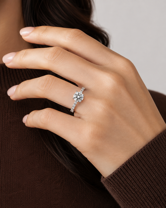 Round Lab Hidden Halo Engagement Ring